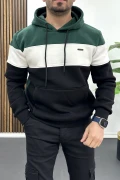 Erkek Slim Fit Renk Bloklu Kapüşonlu Sweatshirt Yeşil Edw438