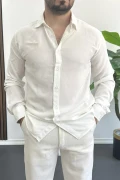 Erkek Viskon Kumaş Uzun Kollu Gömlek Beyaz Edw391