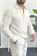 Erkek Viskon Kumaş Uzun Kollu Gömlek Beyaz Edw391