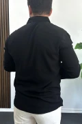 Erkek Viskon Kumaş Uzun Kollu Gömlek Siyah Edw391