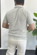 Erkek Yakası ve Kolu Nakış Detaylı Polo Yaka Fermuarlı Tişört Gri Edw392