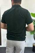 Erkek Yakası ve Kolu Nakış Detaylı Polo Yaka Fermuarlı Tişört Yeşil Edw392