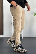 Erkek Yan Cepli Kargo Pantolon Krem Edw184