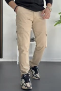 Erkek Yan Cepli Kargo Pantolon Krem Edw184