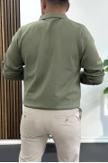 Erkek Yarım Fermuarlı Düz Desen Polo Yaka Kazak Haki Edw424