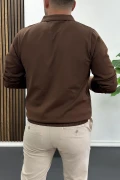 Erkek Yarım Fermuarlı Düz Desen Polo Yaka Kazak Kahverengi Edw424