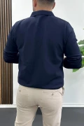 Erkek Yarım Fermuarlı Düz Desen Polo Yaka Kazak Lacivert Edw424