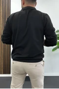 Erkek Yarım Fermuarlı Düz Desen Polo Yaka Kazak Siyah Edw424