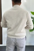 Erkek Yarım Fermuarlı Normal Kalıp Kazak Krem Edw411