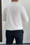 Erkek Yarım Fermuarlı Polo Yaka Mevsimlik Kazak Beyaz Edw195