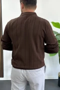 Erkek Yarım Fermuarlı Polo Yaka Mevsimlik Kazak Kahverengi Edw195