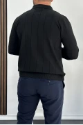 Erkek Yarım Fermuarlı Polo Yaka Mevsimlik Kazak Siyah Edw195