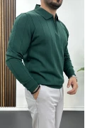 Erkek Yarım Fermuarlı Polo Yaka Mevsimlik Kazak Yeşil Edw195