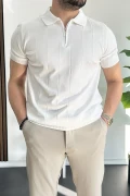 Erkek Yarım Fermuarlı Polo Yaka Tişört Beyaz Edw257