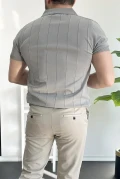 Erkek Yarım Fermuarlı Polo Yaka Tişört Gri Edw257
