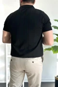Erkek Yarım Fermuarlı Polo Yaka Tişört Siyah Edw257