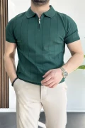 Erkek Yarım Fermuarlı Polo Yaka Tişört Yeşil Edw257