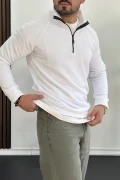 Erkek Yarım Fermuarlı Sweatshirt Beyaz Edw212