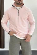 Erkek Yarım Fermuarlı Sweatshirt Pembe Edw212