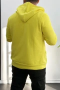 Kapüşonlu 3 İplik Şardonsuz Hırka Sarı Edw223
