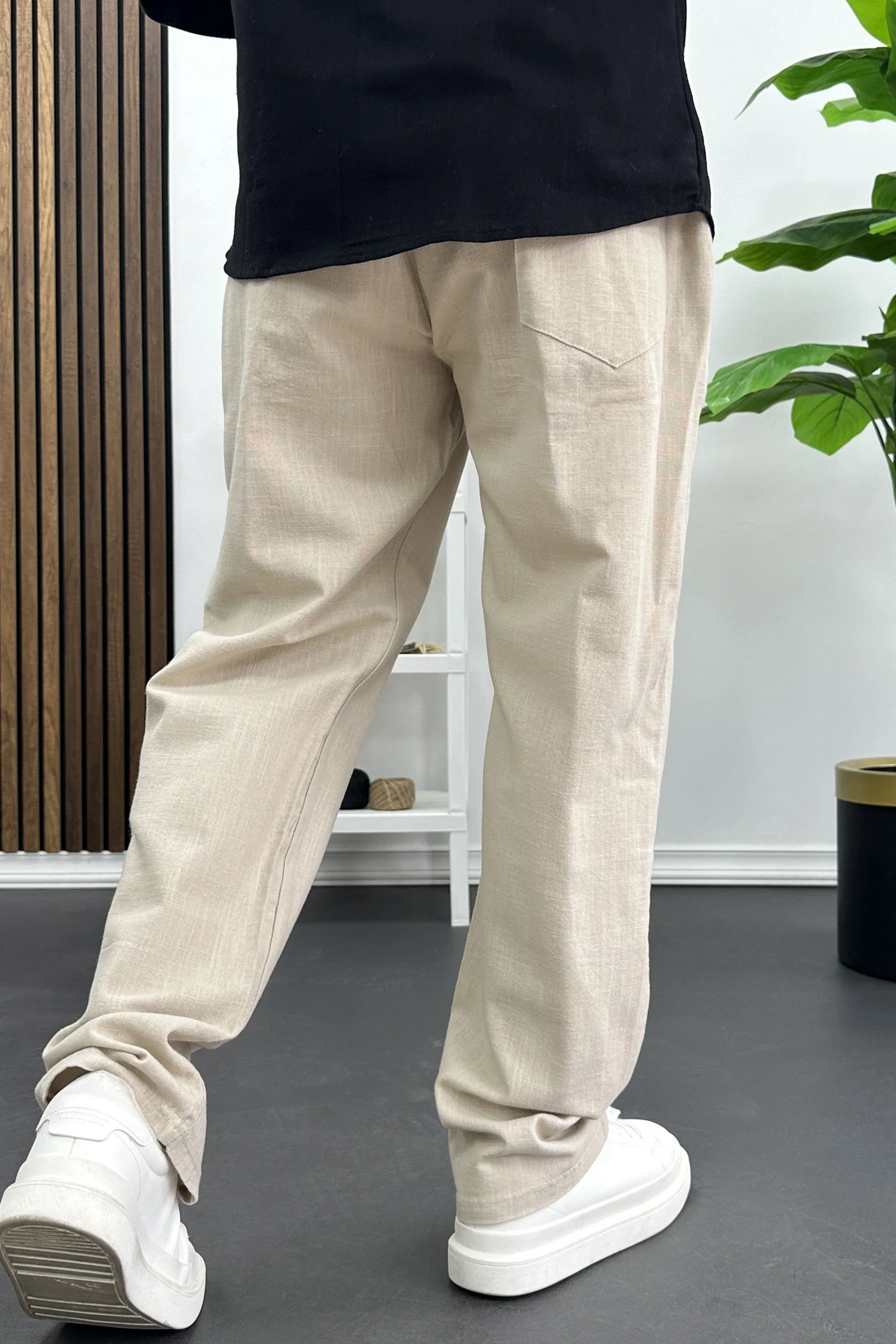 Erkek Pamuklu Keten Görünümlü Pantolon Bej Edw443