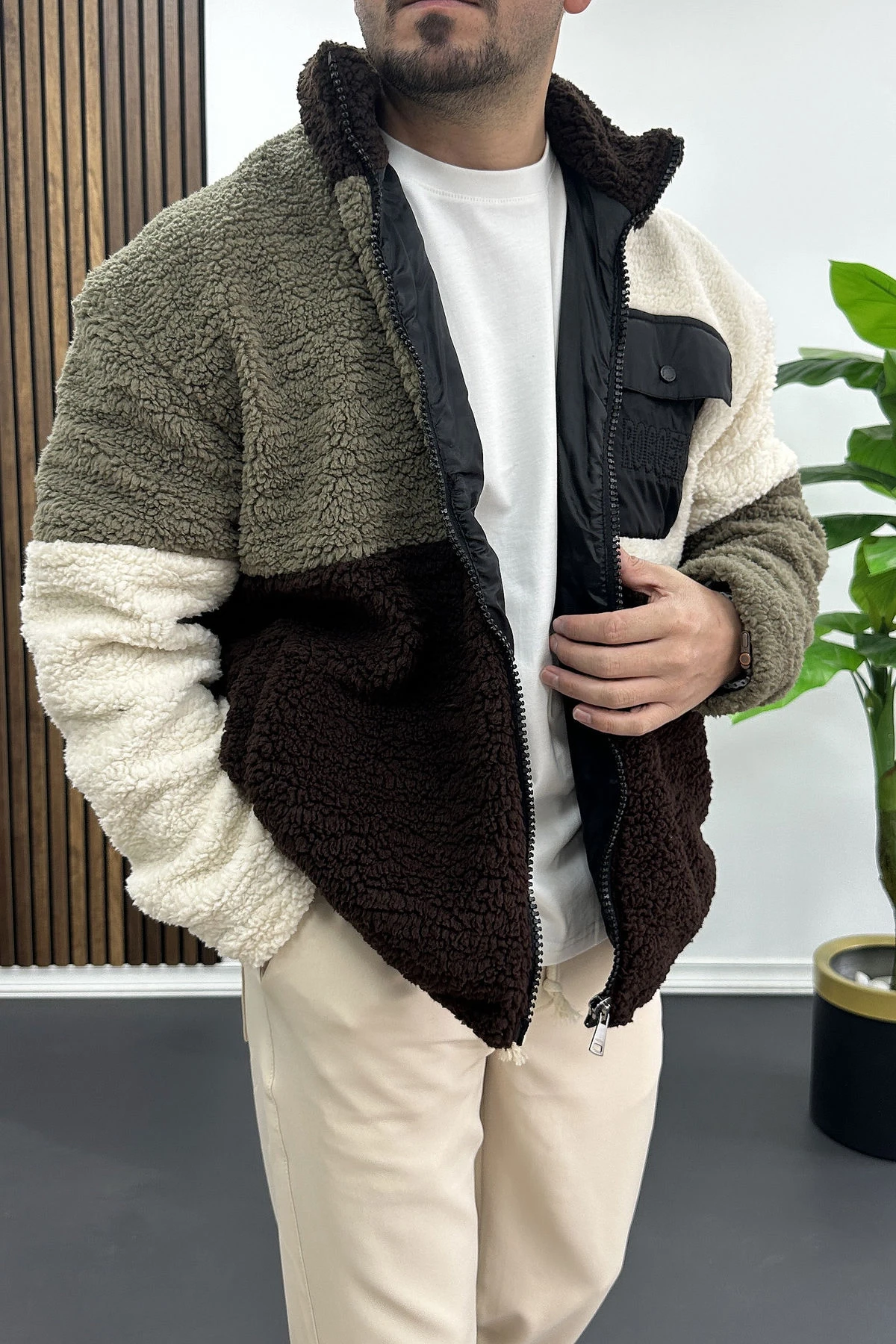 Erkek Tam Oversize Geniş Kalıp Peluş Mont Edw446