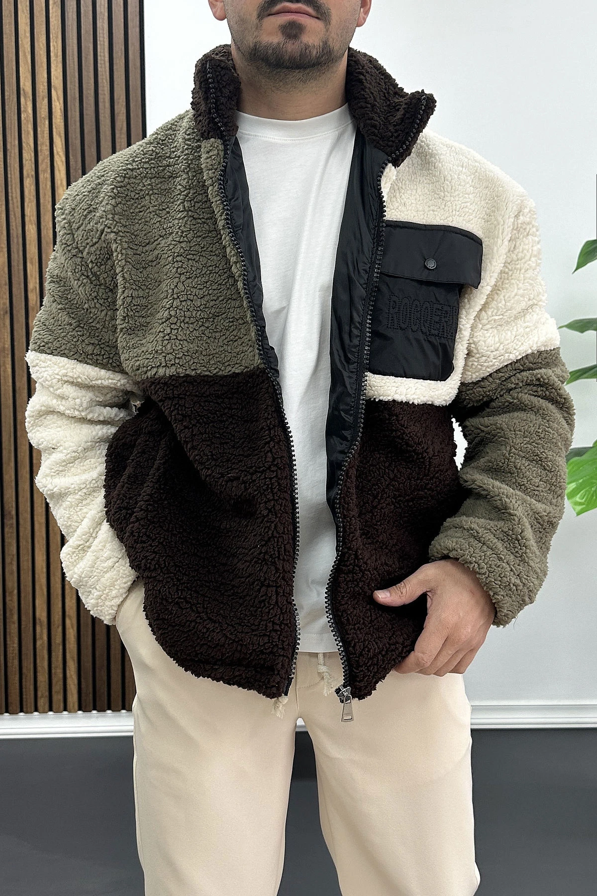 Erkek Tam Oversize Geniş Kalıp Peluş Mont Edw446