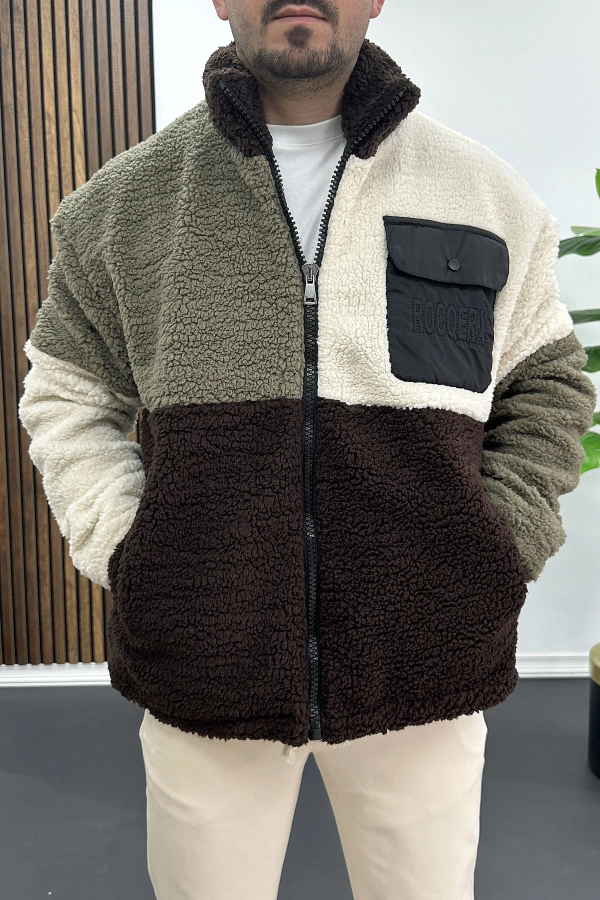 Erkek Tam Oversize Geniş Kalıp Peluş Mont Edw446