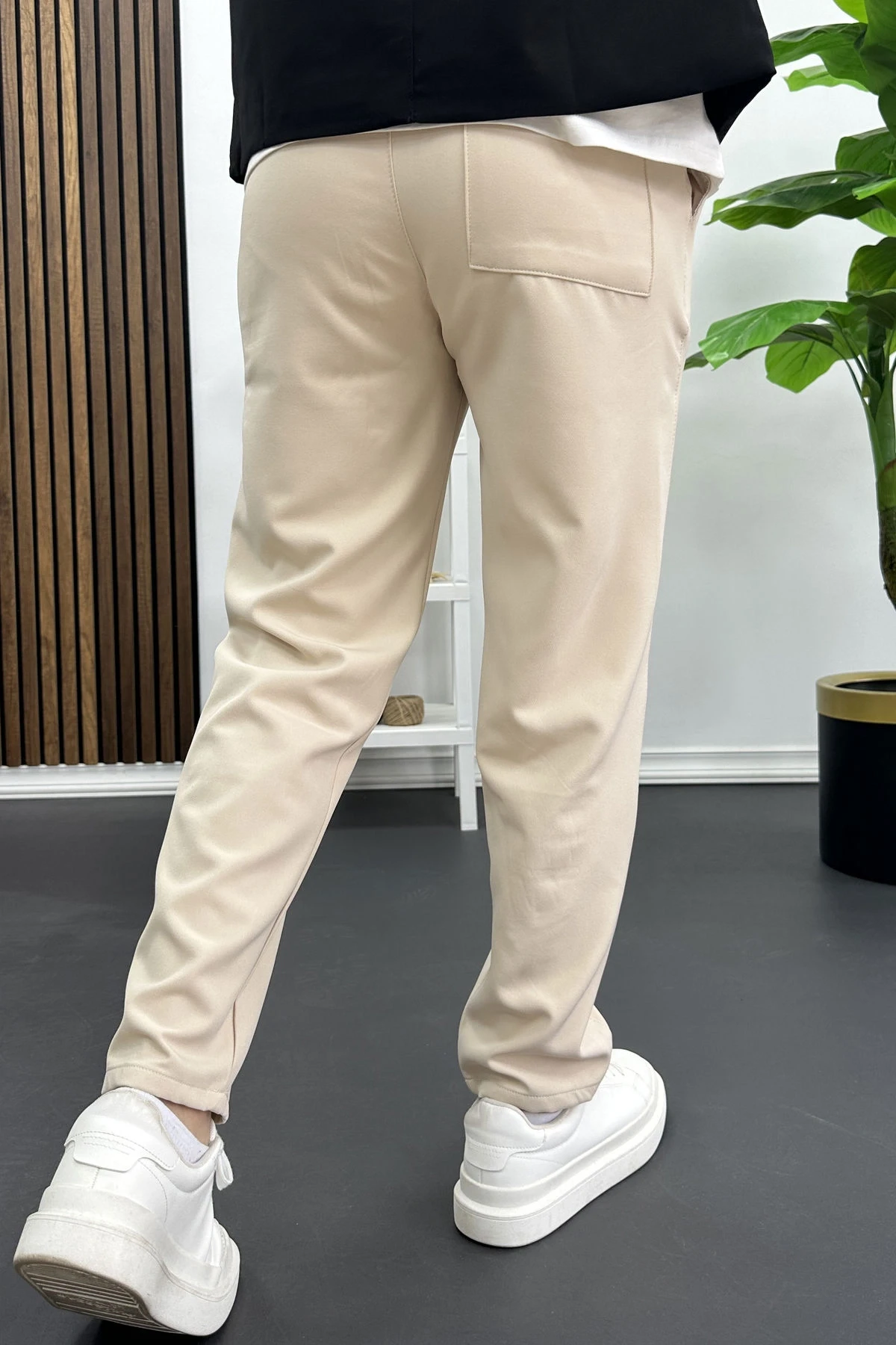 Erkek Düz Jogger Pantolon Krem Edw451