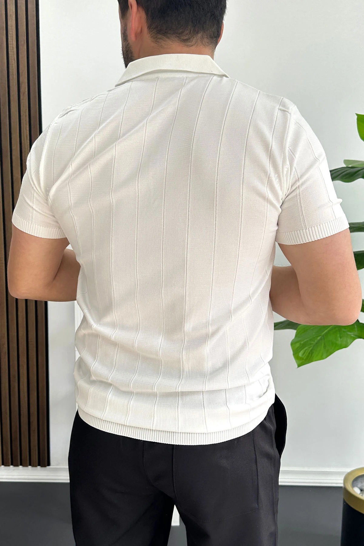 Erkek Slim Fit Fermuarlı Polo Yaka Tişört Beyaz Edw452