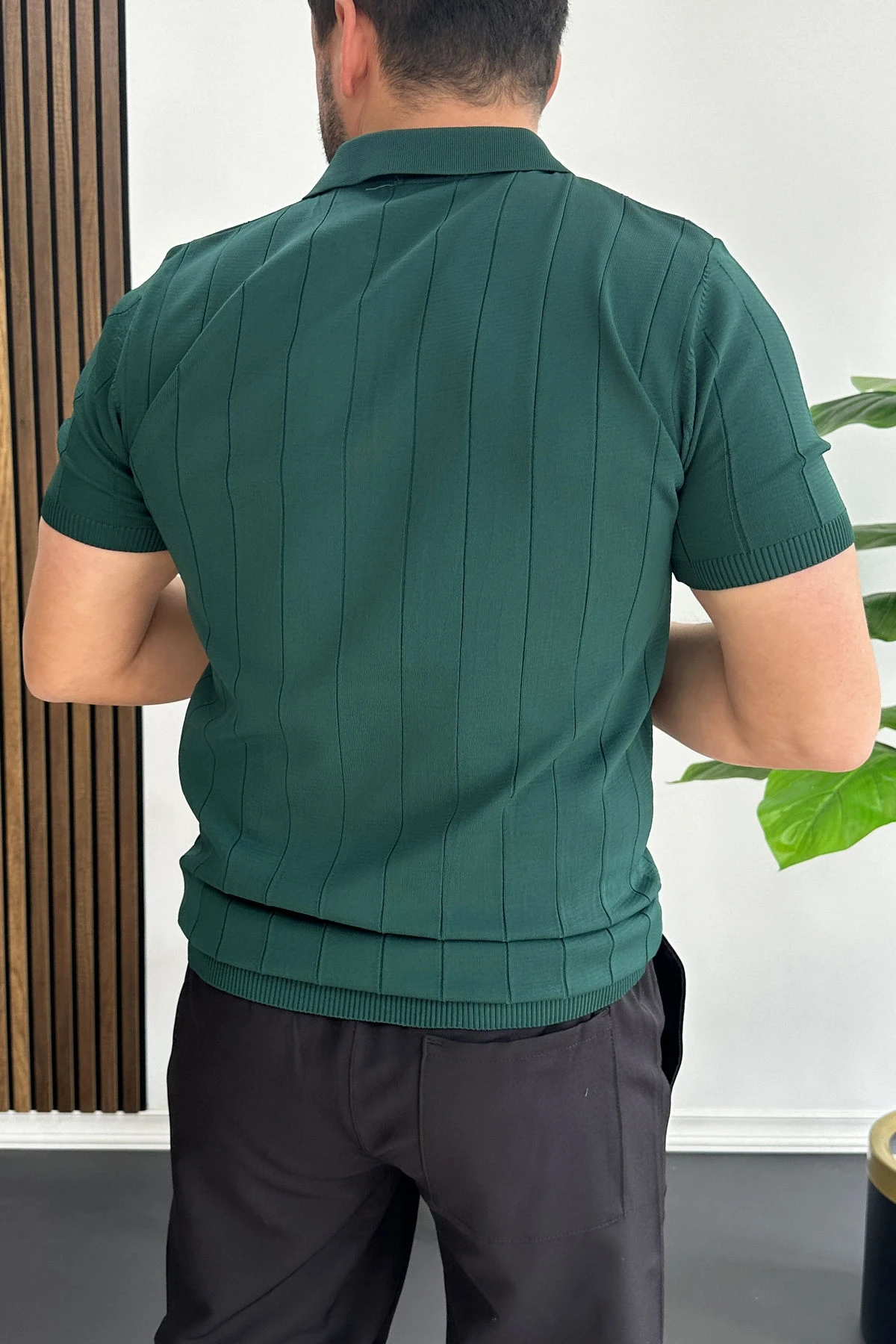 Erkek Slim Fit Fermuarlı Polo Yaka Tişört Yeşil Edw452