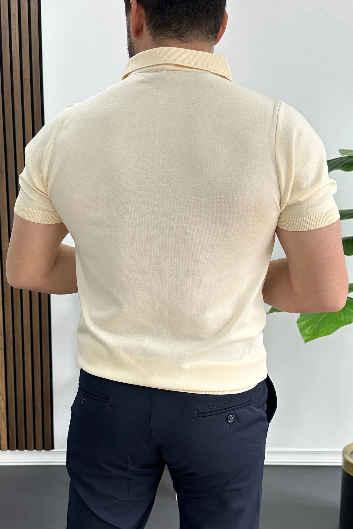 Erkek Polo Yaka Düz Tişört Krem Edw455