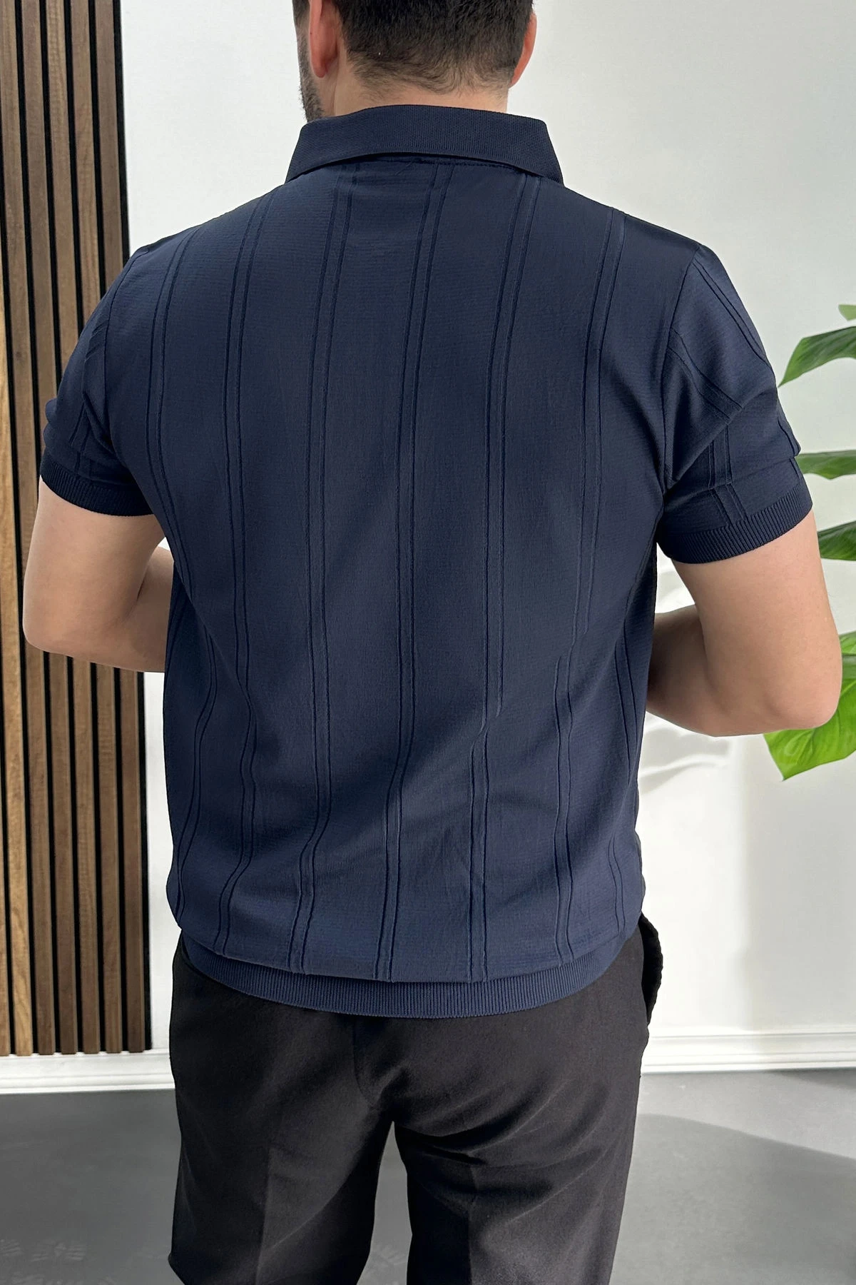 Erkek Desenli Polo Yaka Tişört Lacivert Edw457