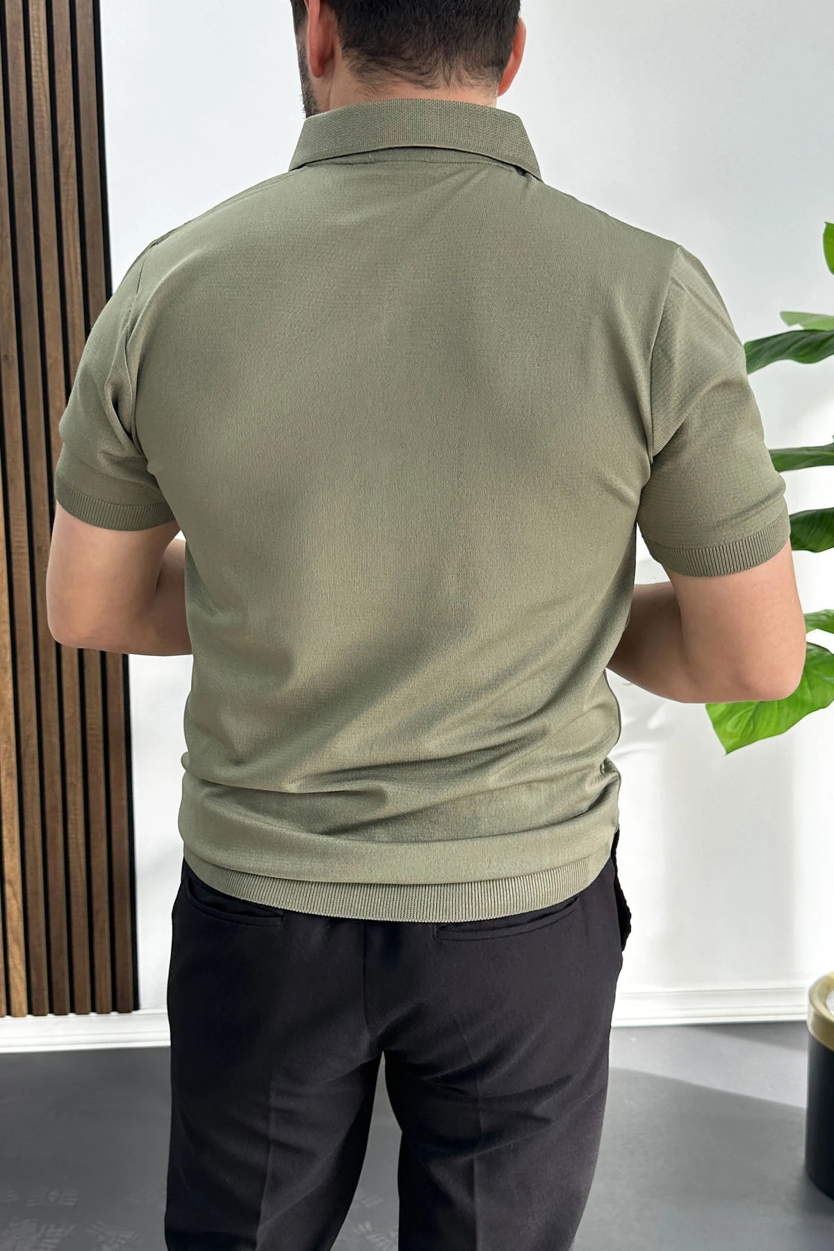 Erkek Çizgi Desenli Polo Yaka Açık Yeşil Edw458