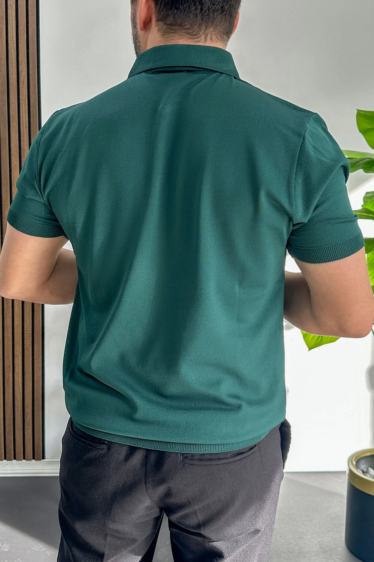 Erkek Desenli Polo Yaka Tişört Yeşil Edw460