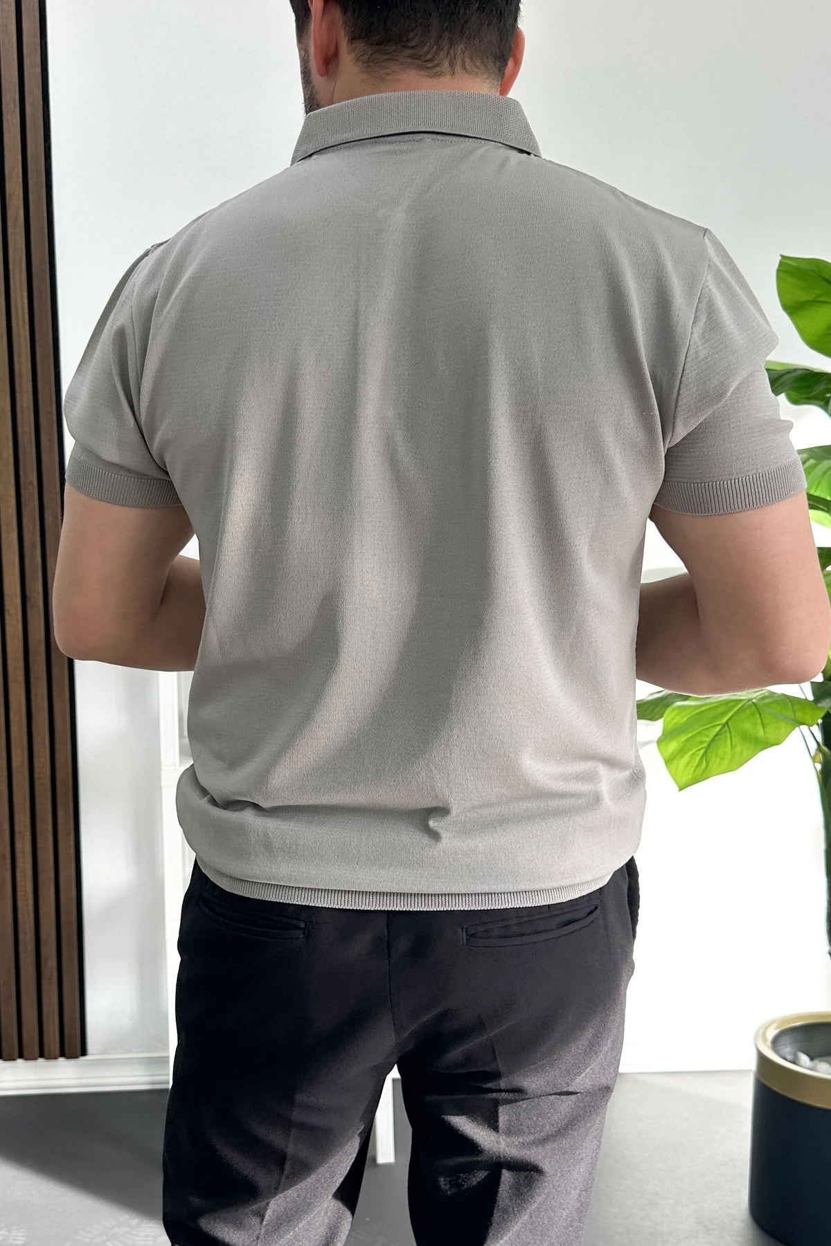 Erkek Desenli Polo Yaka Tişört Gri Edw460