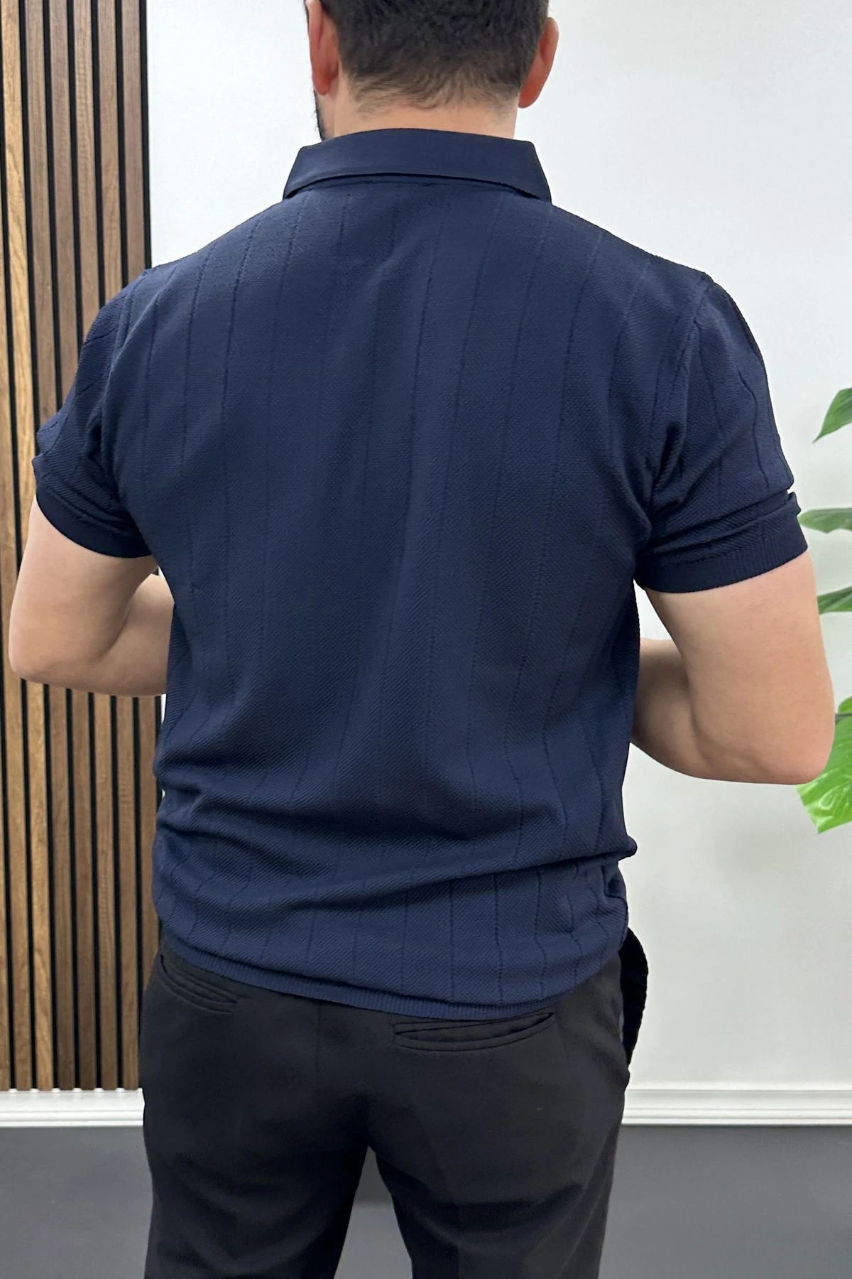 Erkek Nokta Desenli Polo Yaka Tişört Lacivert Edw462