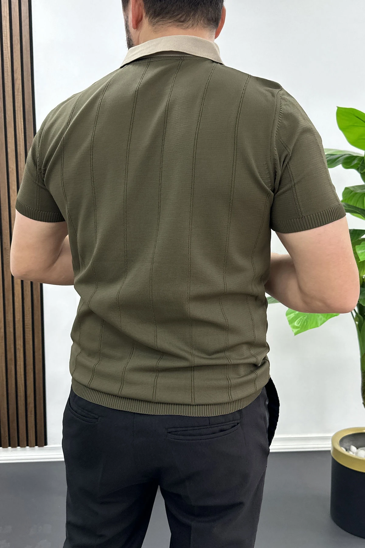 Erkek Yaka Detaylı Tişört Yeşil Edw463