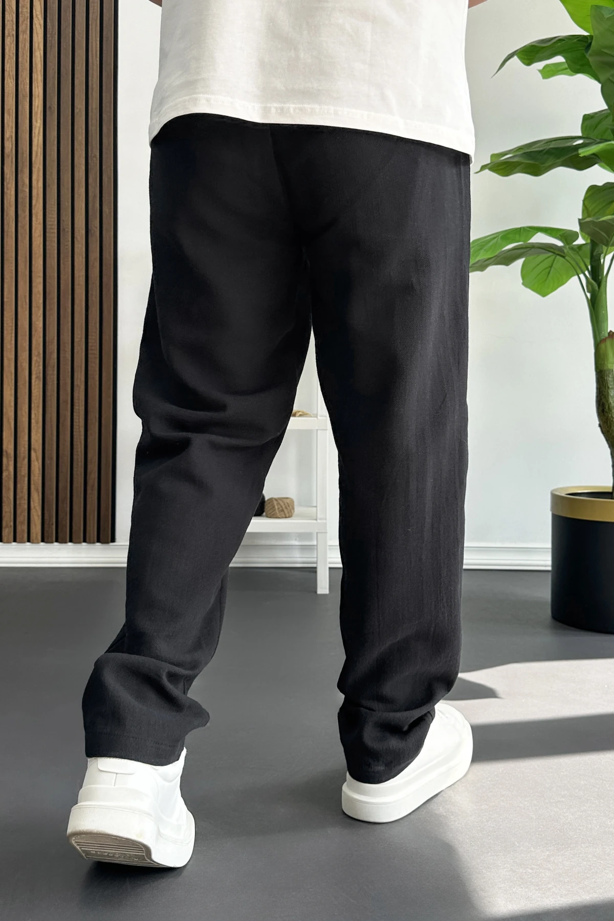 Erkek Beli Düğmeli Pantolon Siyah Edw469