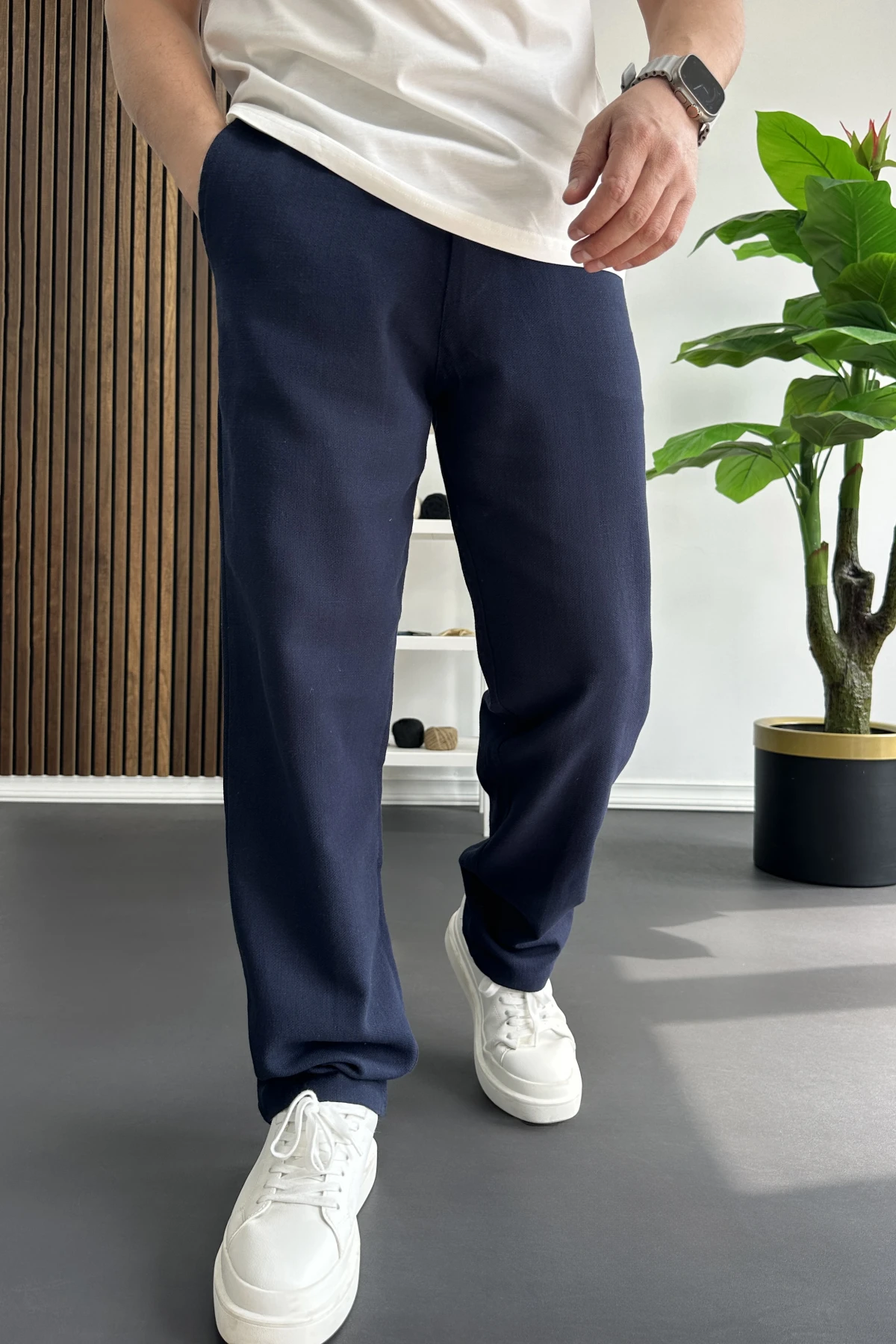 Erkek Beli Düğmeli Pantolon Lacivert Edw469