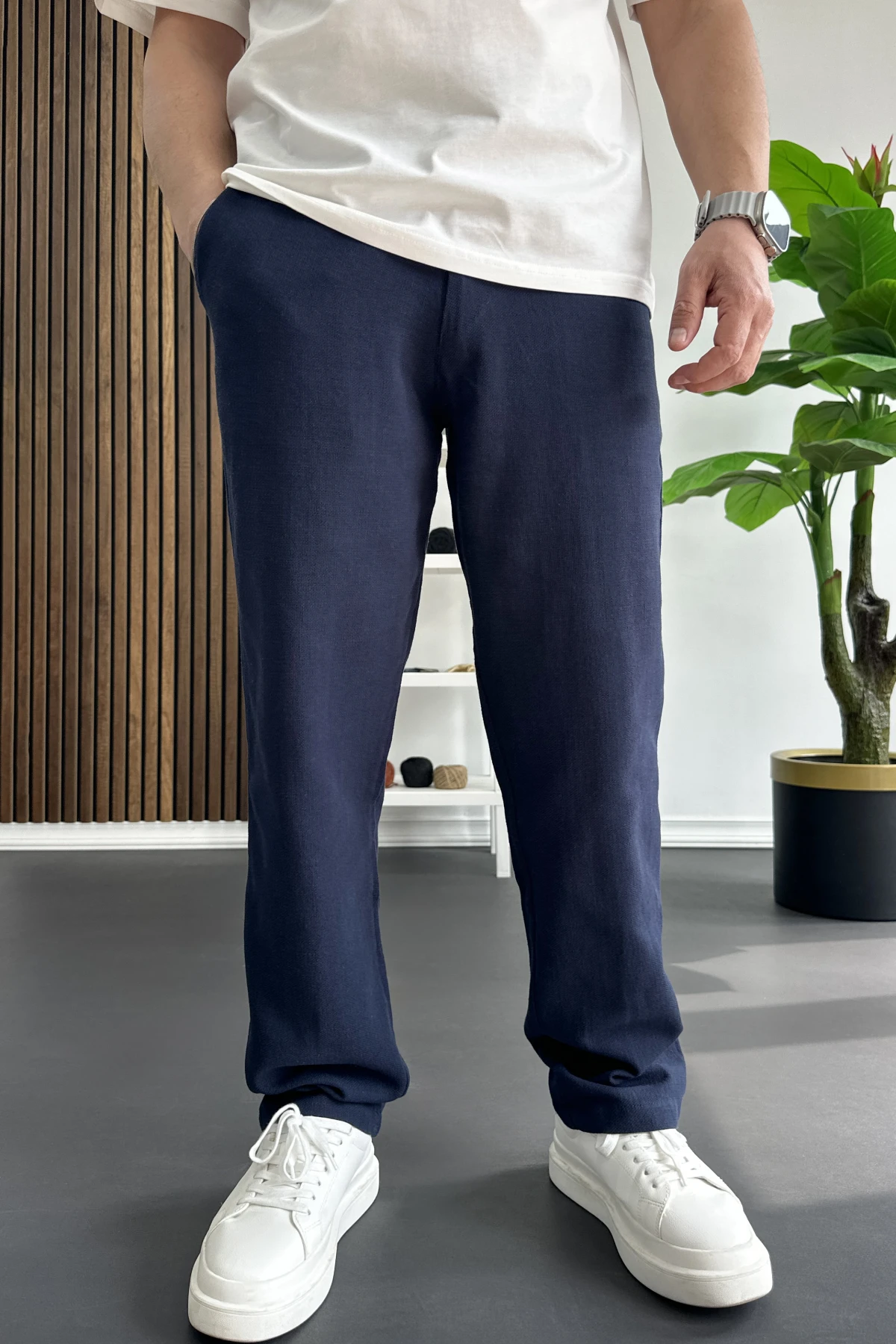 Erkek Beli Düğmeli Pantolon Lacivert Edw469