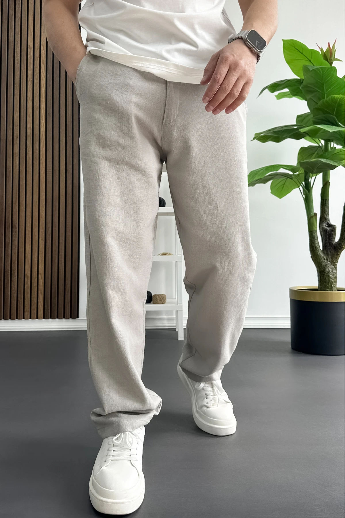 Erkek Beli Düğmeli Pantolon Gri Edw469