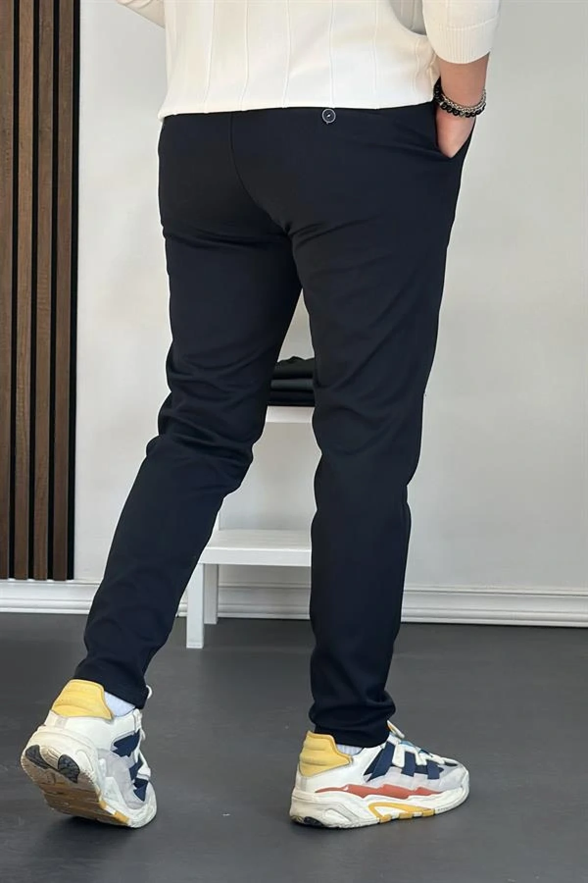 Erkek Beli Düğmeli Dar Paça Jogger Pantolon Lacivert Edw224