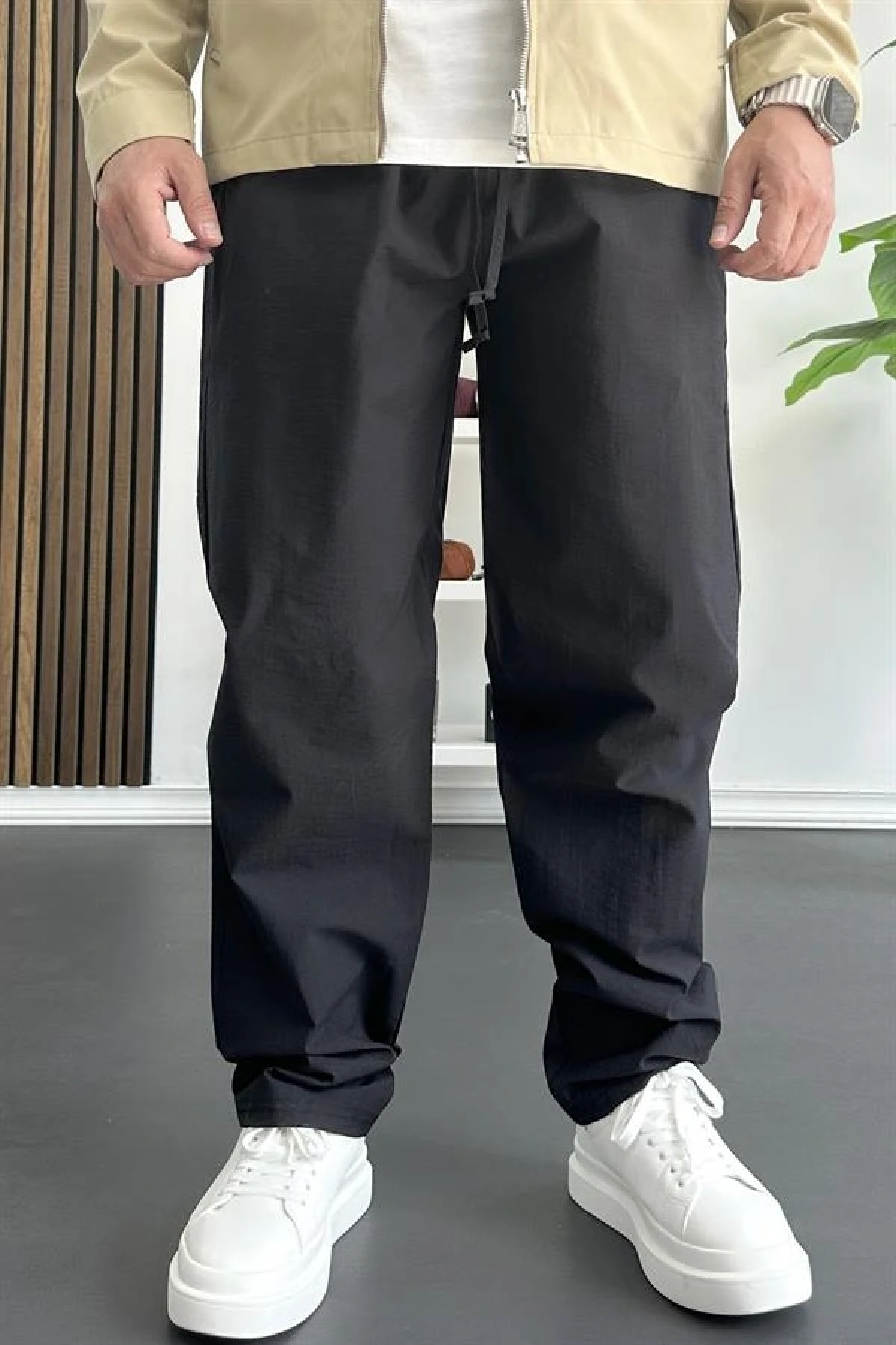 Erkek Beli Lastikli Baggy Rahat Pantolon Siyah Edw359