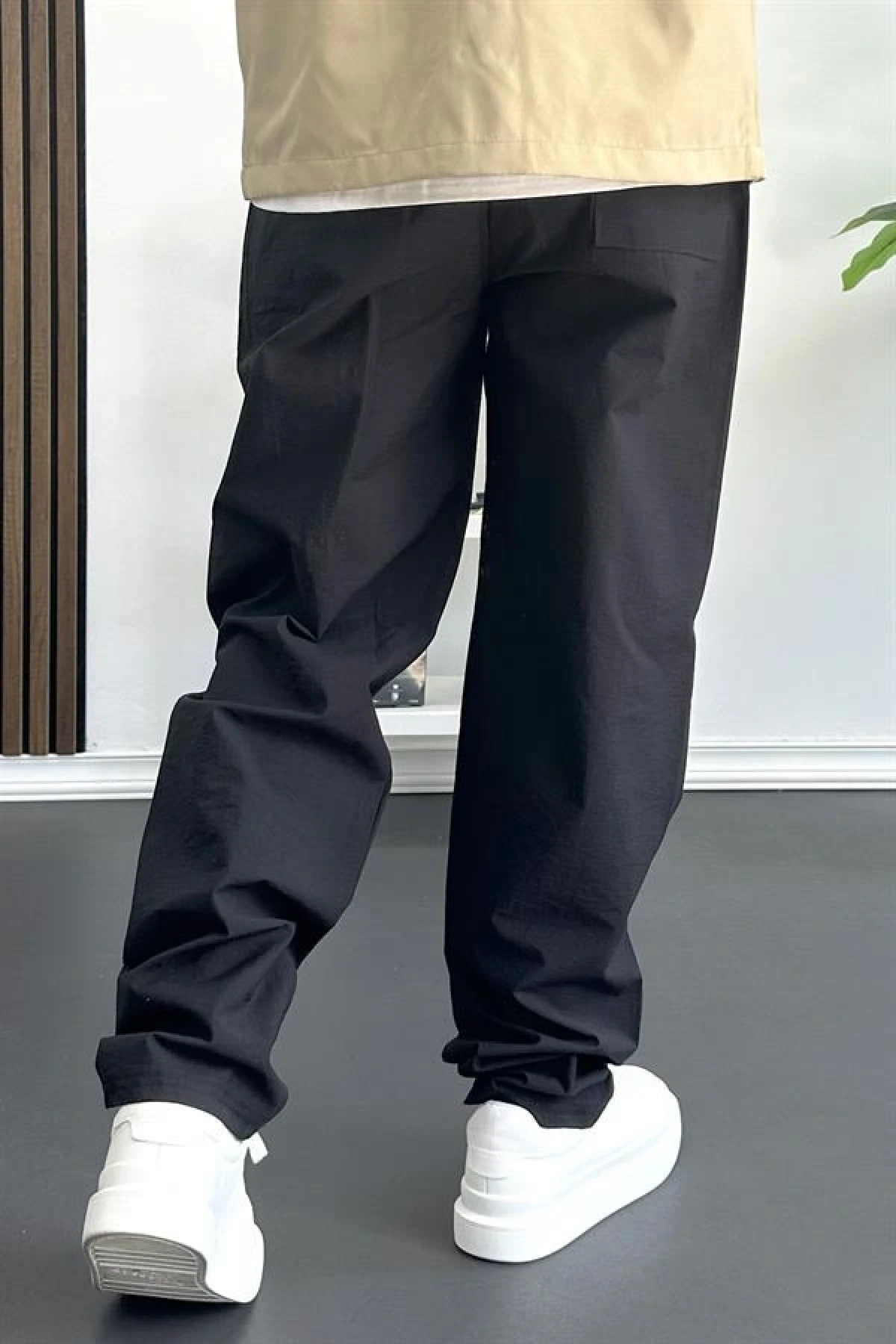 Erkek Beli Lastikli Baggy Rahat Pantolon Siyah Edw359