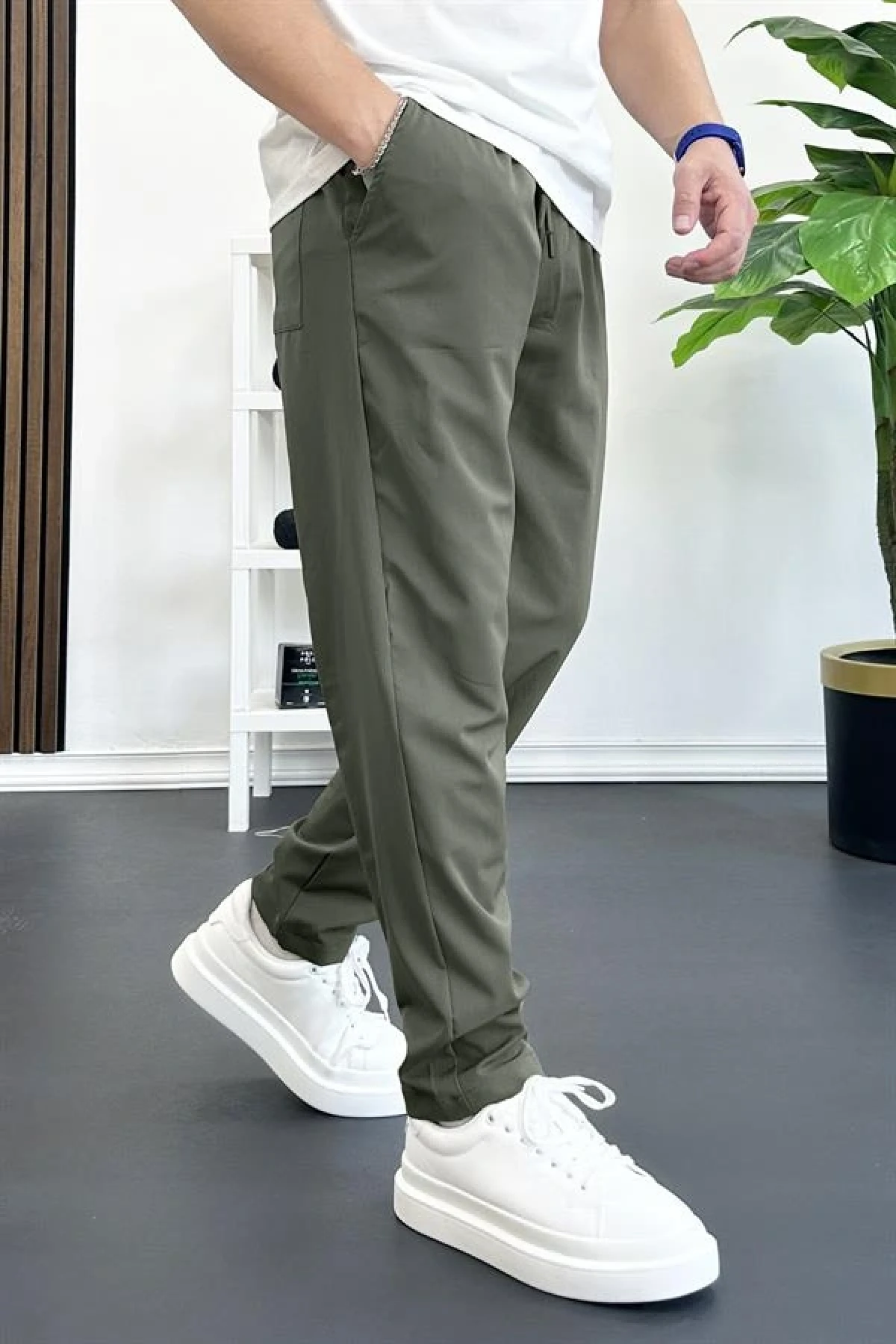 Erkek Beli Lastikli Jogger Pantolon Yeşil Edw354