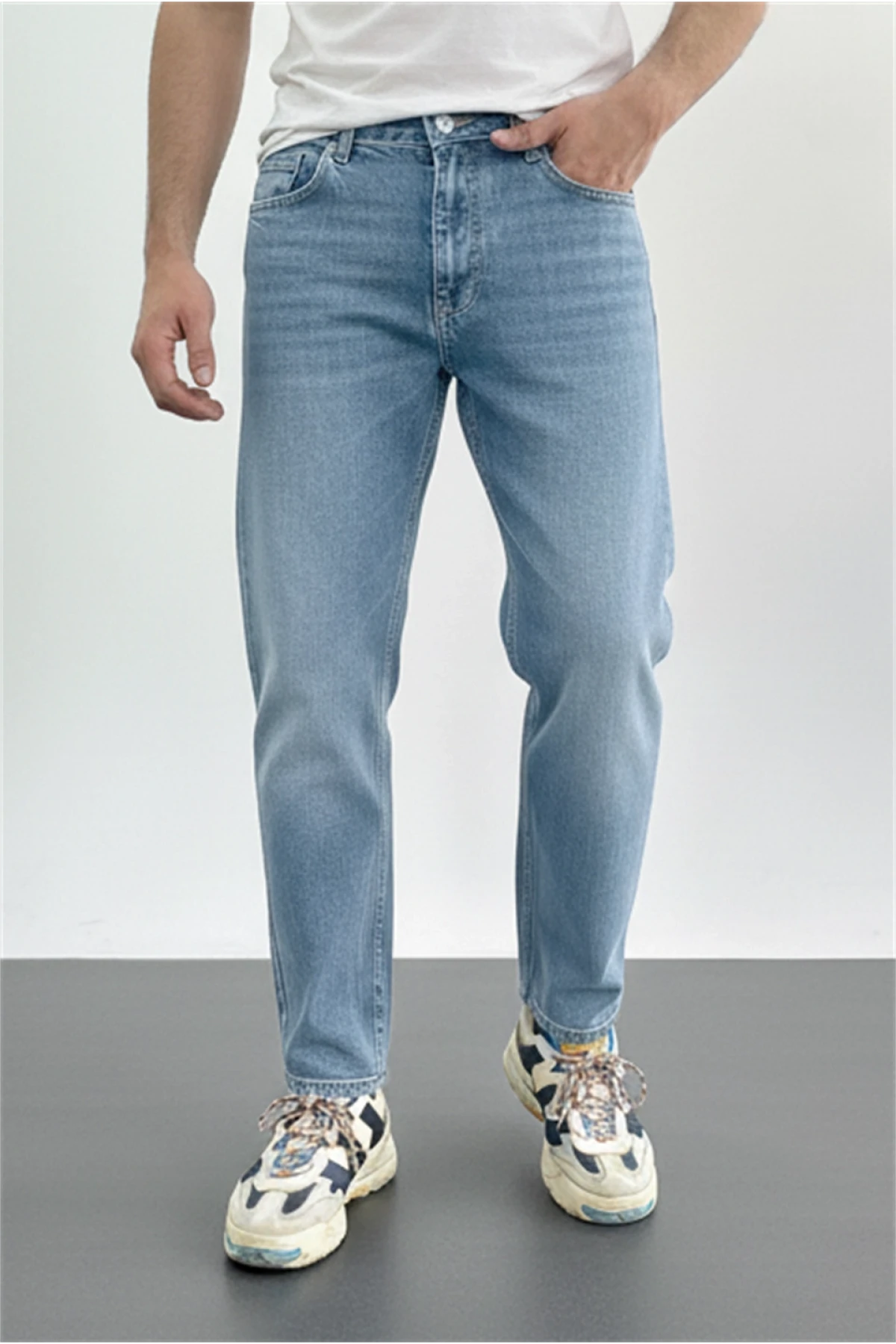 Erkek Boyfriend Geniş Kesim Kot Pantolon Açık Mavi Edw425