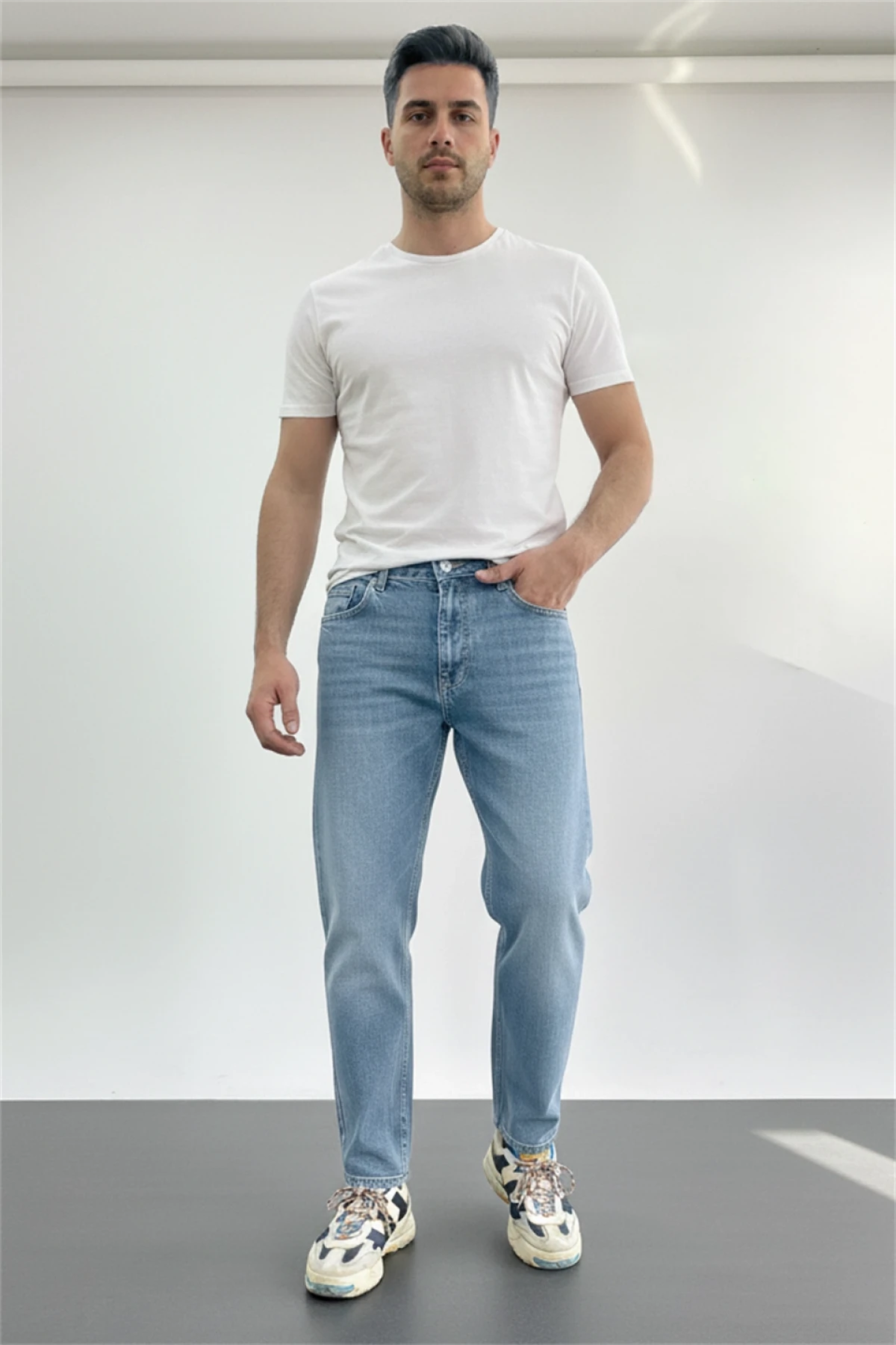 Erkek Boyfriend Geniş Kesim Kot Pantolon Açık Mavi Edw425