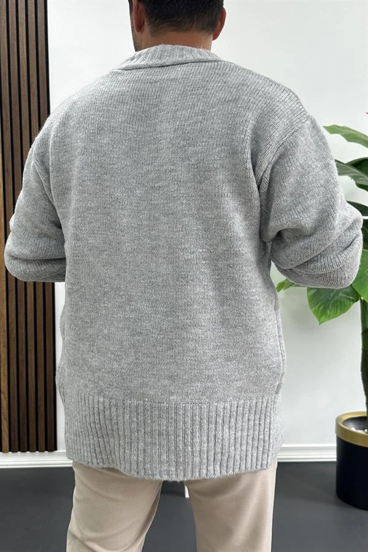 Erkek Düğmeli Rahat Kesim Hırka Gri Edw416