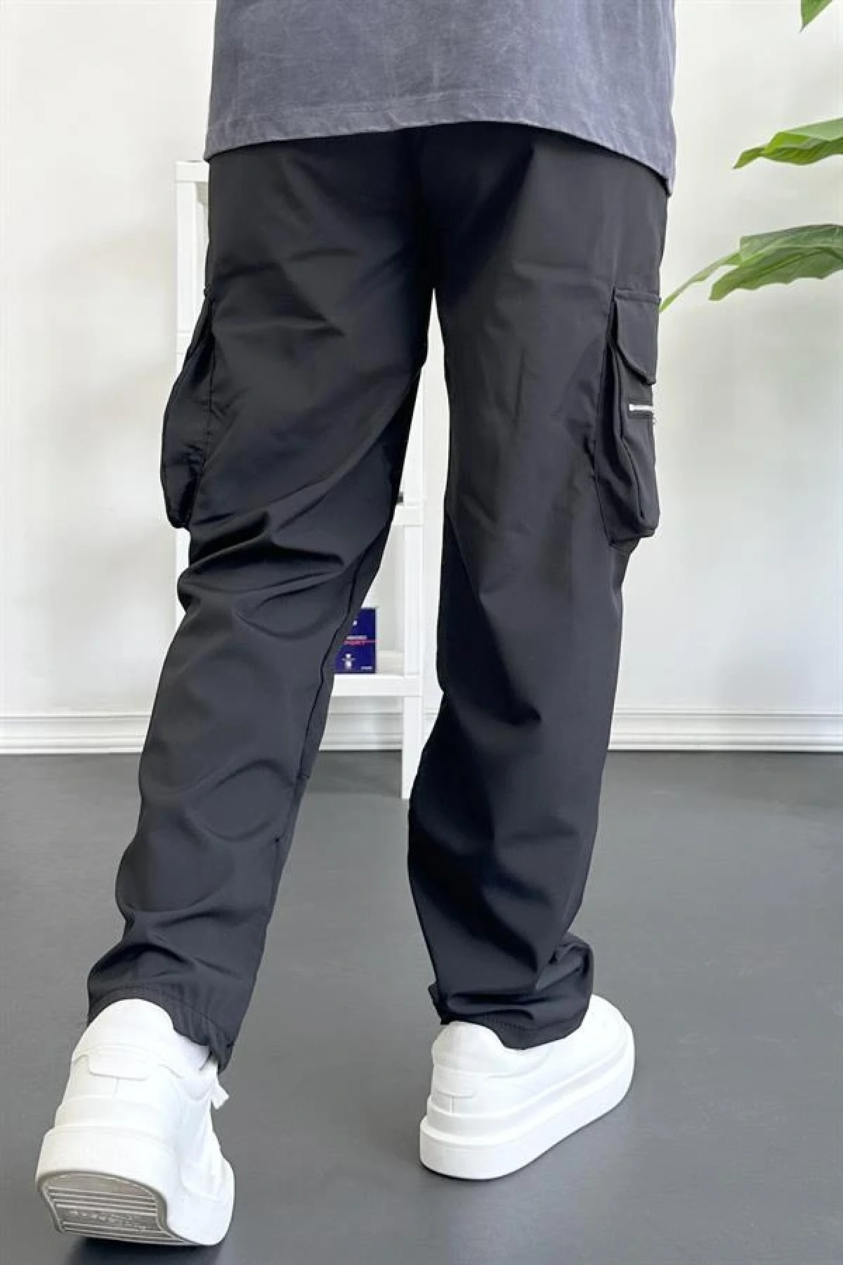 Erkek İnce Baggy Kalıp Kargo Pantolon Siyah Edw164